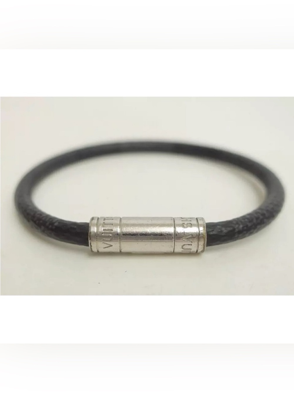 LOUIS VUITTON Damier Graphite Print Bracelet Silver Hardware